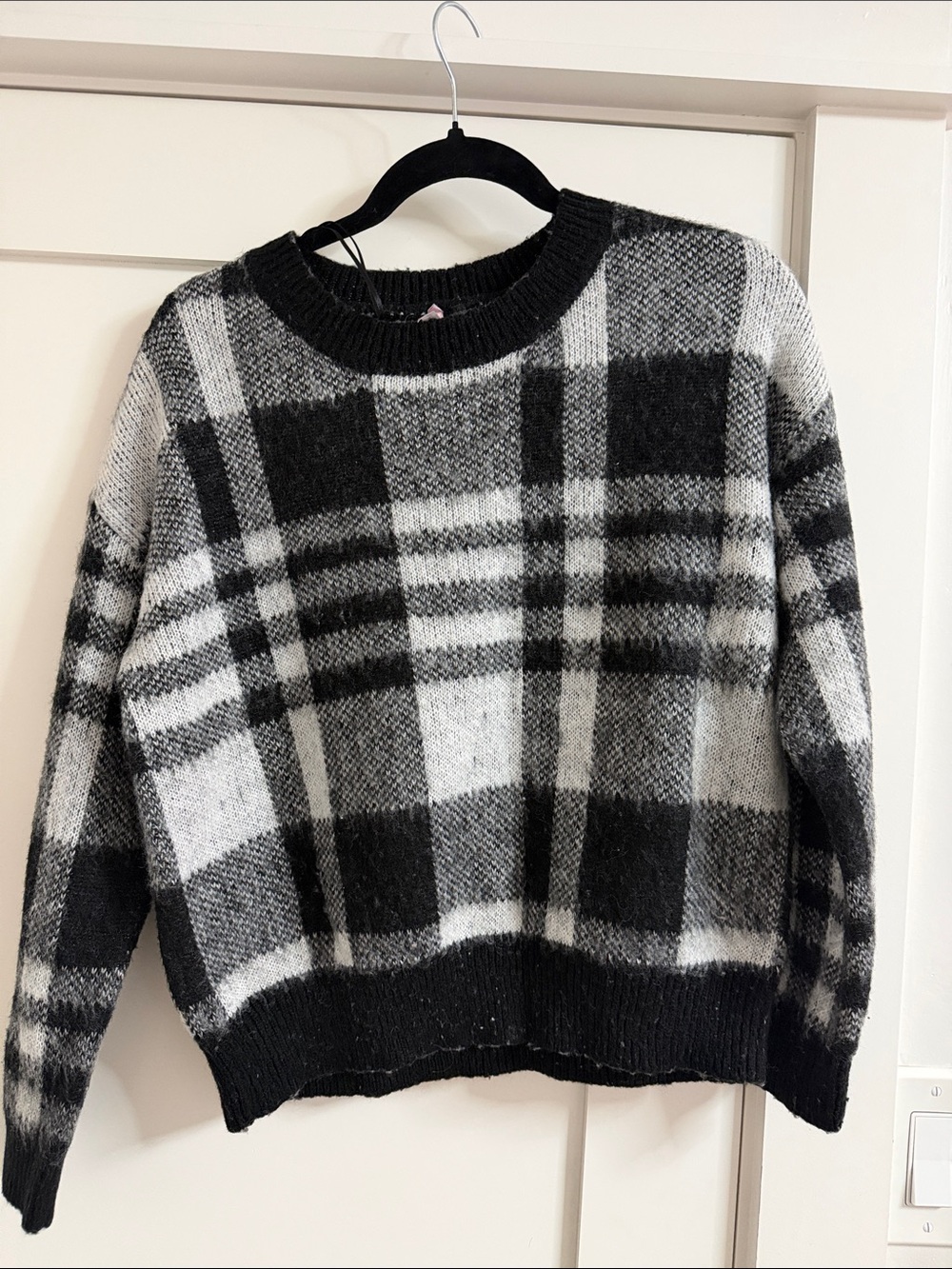 Love By Design Black and Gray Plaid Crewneck Sweater